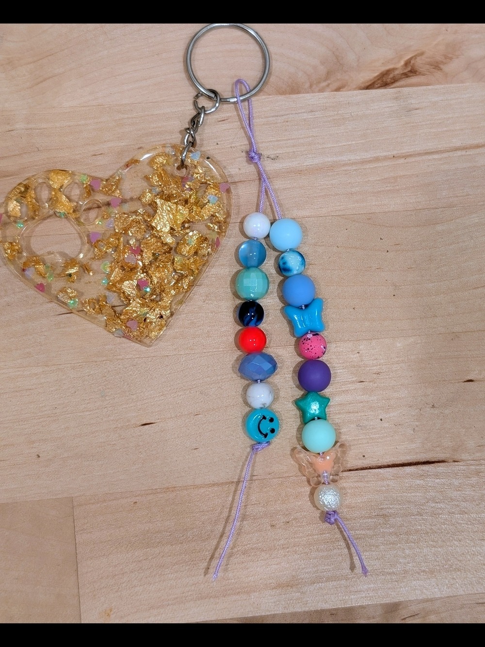 Beaded Heart Keychain Charm Multicolor